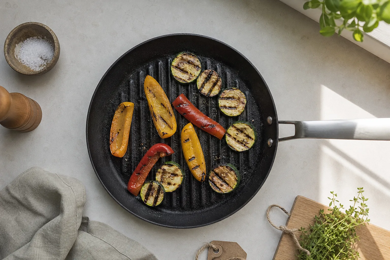 Räfflad grillpanna med zucchini och paprika