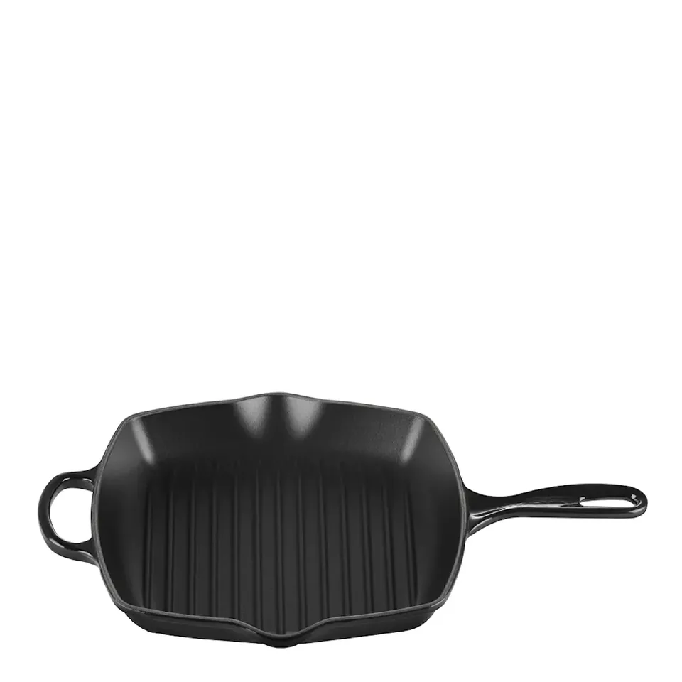 Kvadratisk grillpanna i svart gjutjärn med gjutet handtag