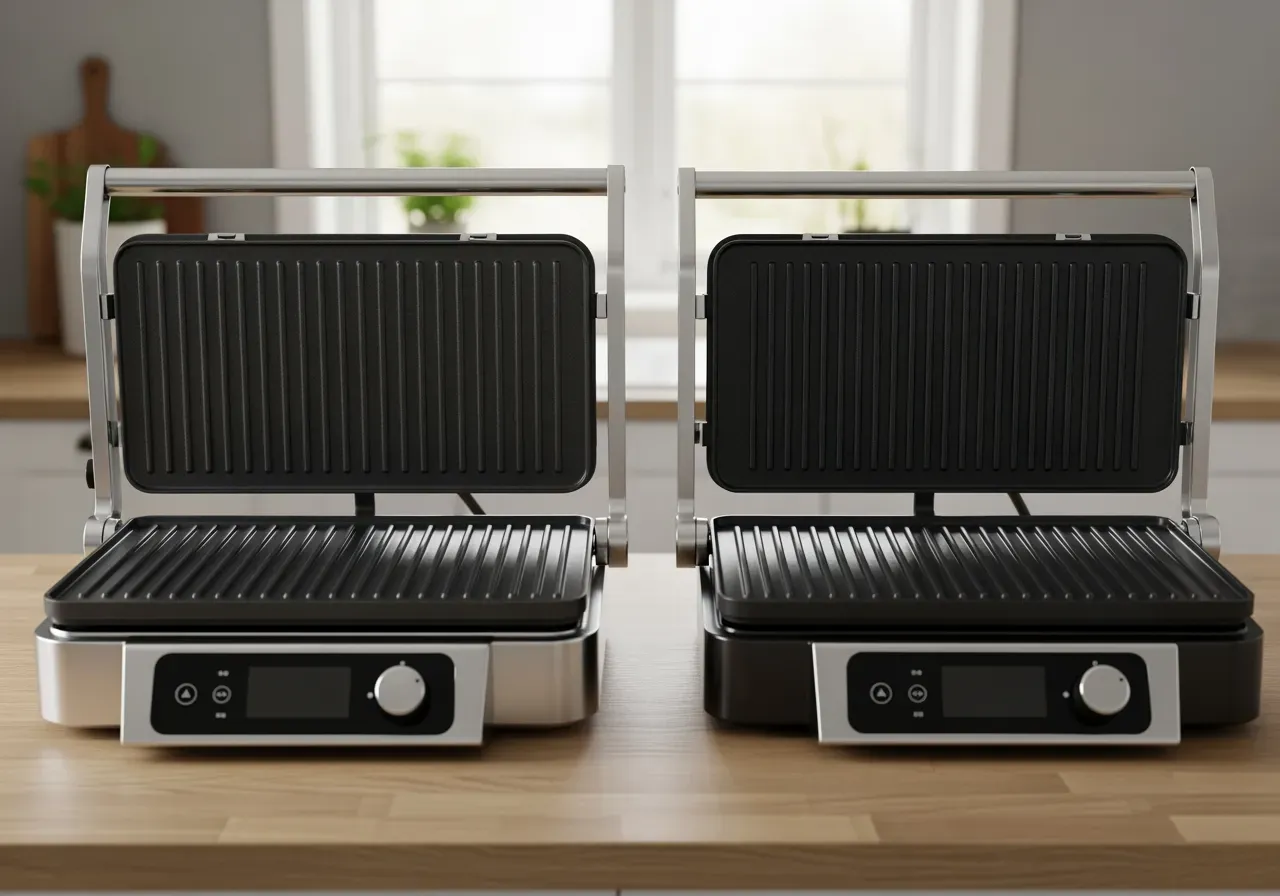 Kontaktgrillar med släta och räfflade plattor