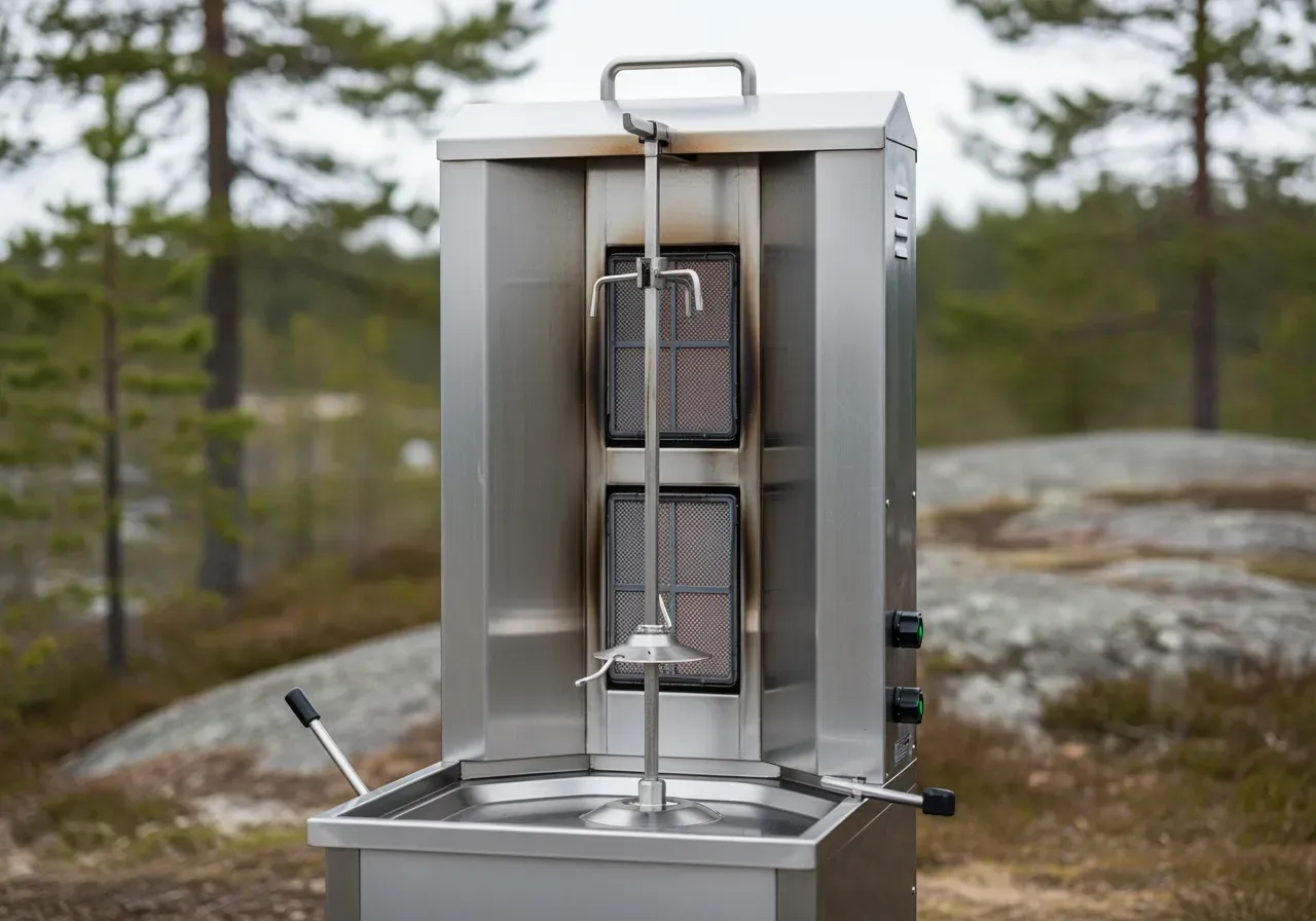 Vertikalt rotisseri för spädgris