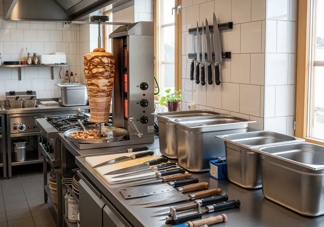 Kebabutrustning och slakttillbehör i storkök