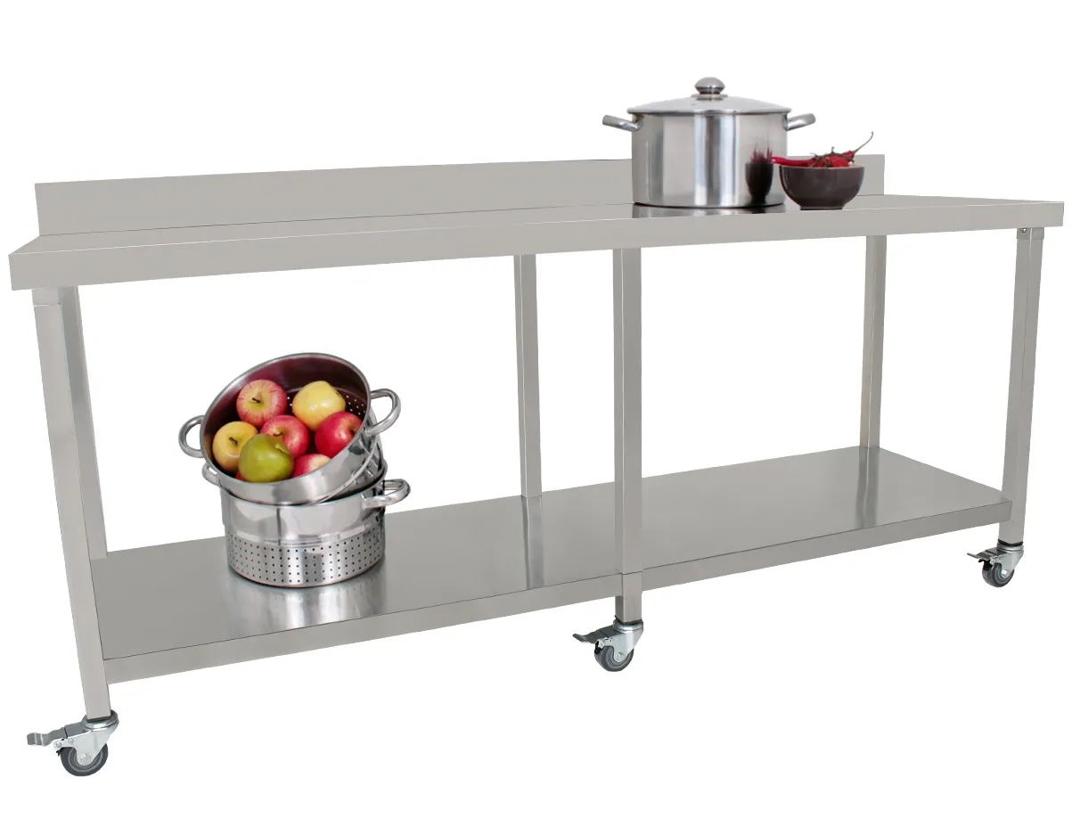 Arbetsbord med hjul - rostfritt stål