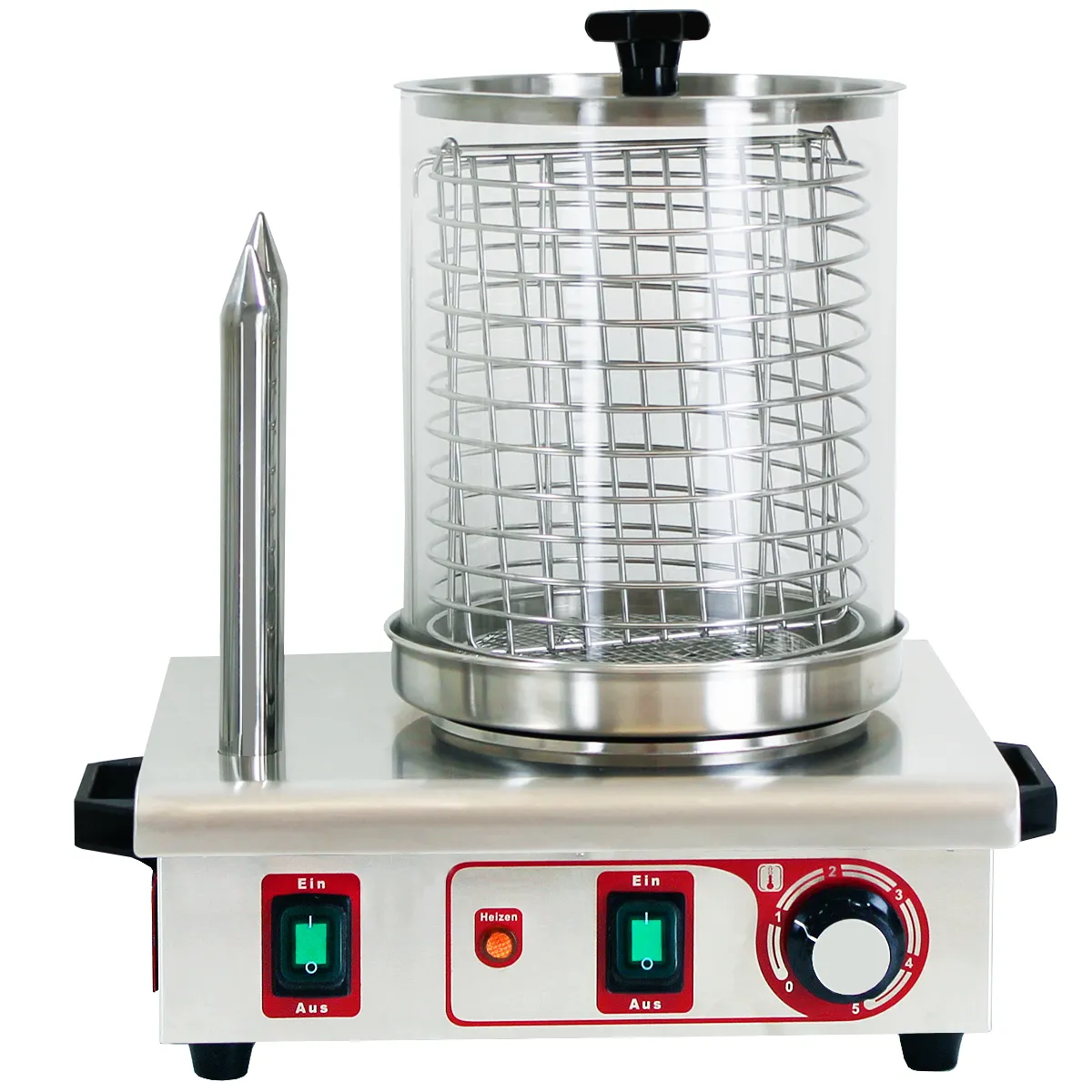 Varmkorvsvärmare med 2 stavar rostfritt stål