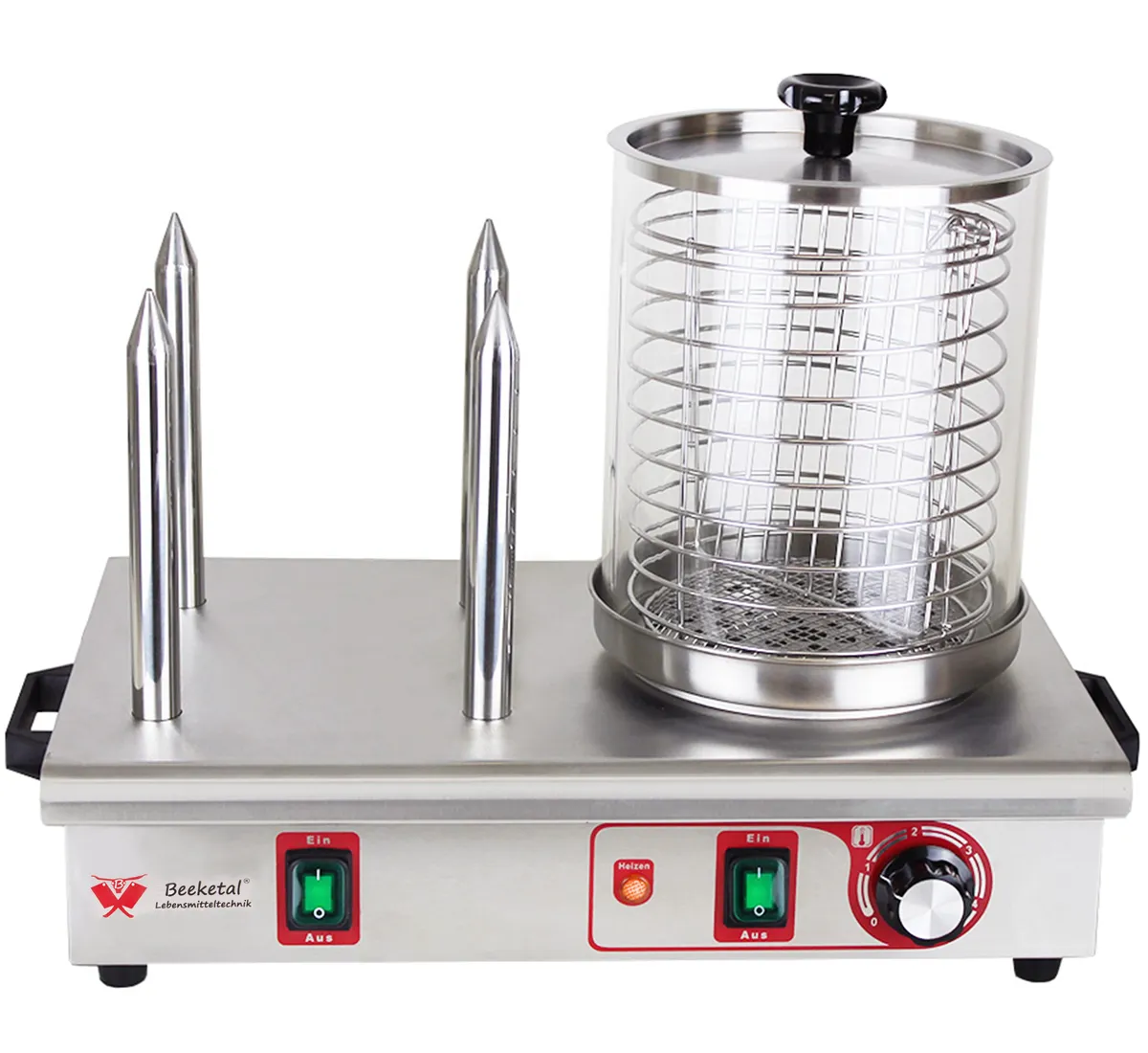 Varmkorvsvärmare med 4 stavar rostfritt stål