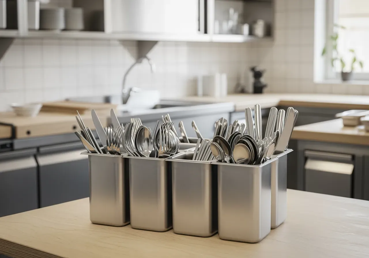 Bestickhållare i rostfritt för storkök