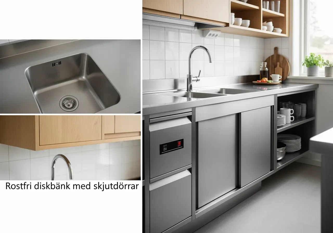 Rostfri diskbänk med skjutdörrar