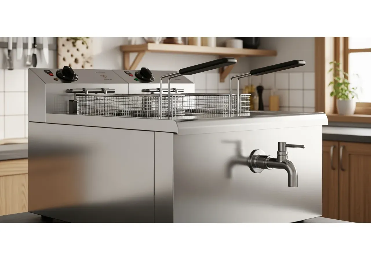 Rostfri dubbel fritös med kran