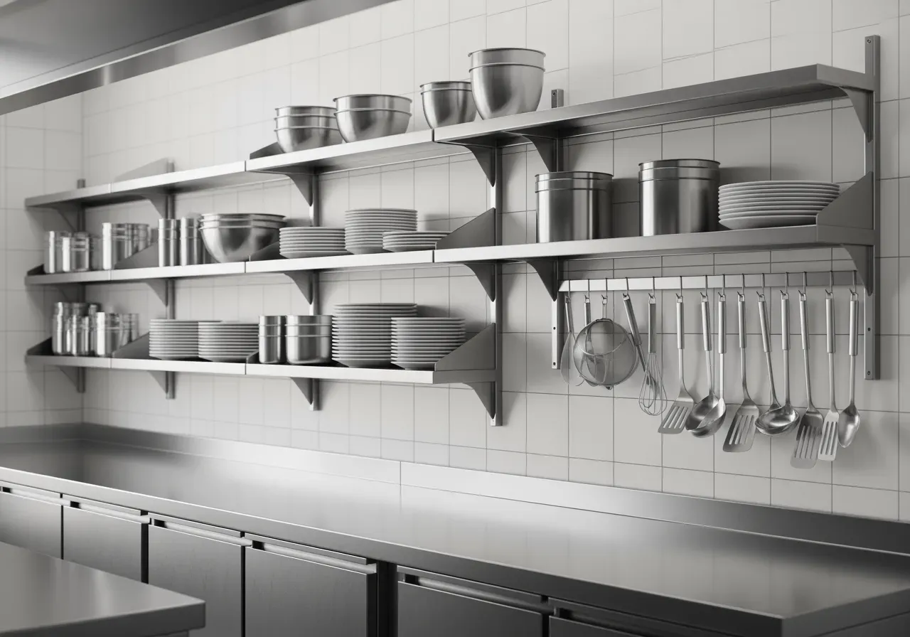 Rostfria vägghyllor för storkök