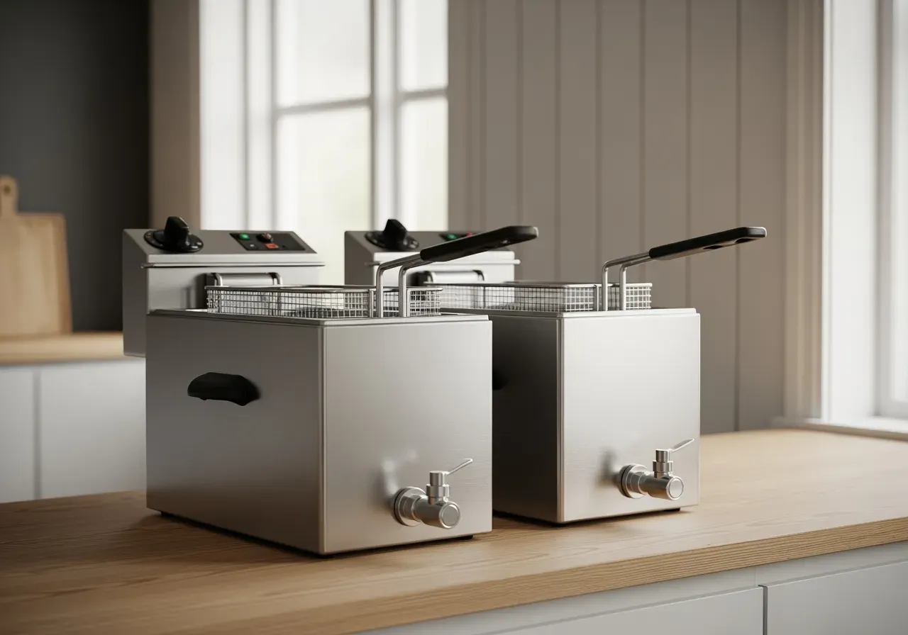 Rostfria fritöser med tappkran