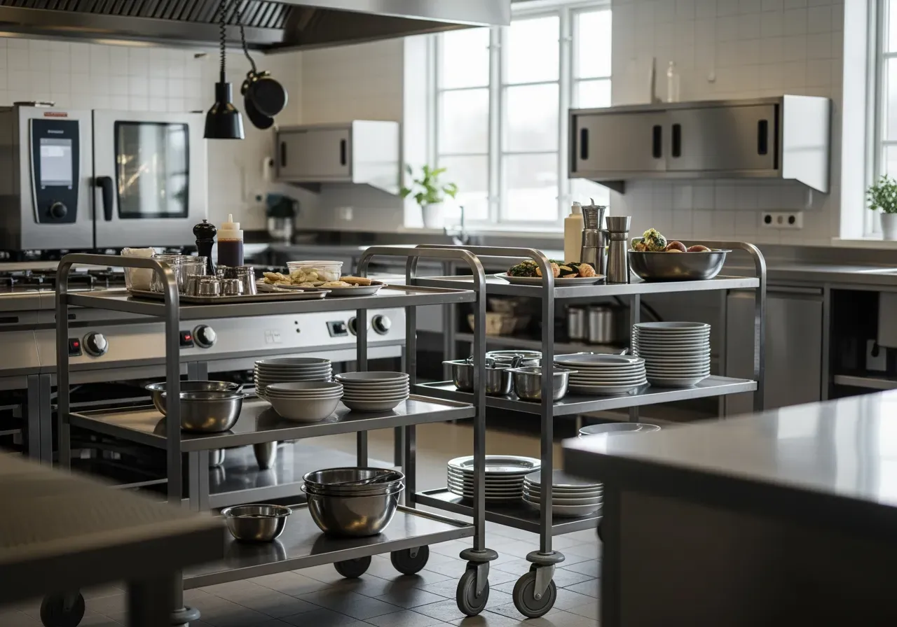 Serveringsvagnar i rostfritt för storkök