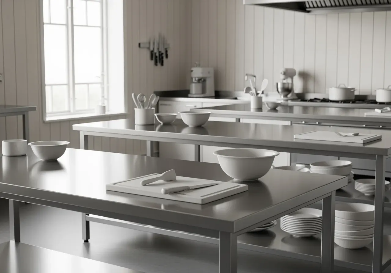 Rostfria arbetsbord för storkök