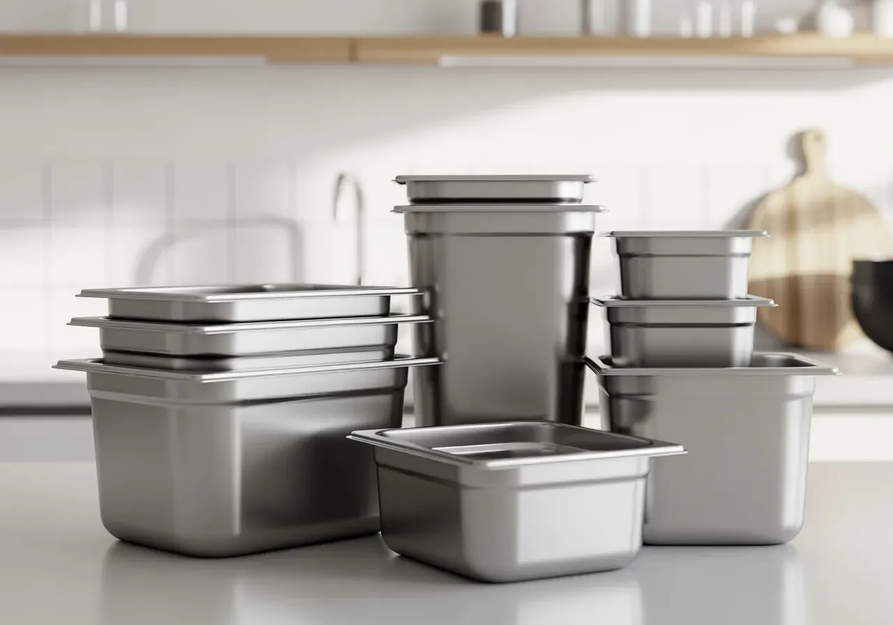 Rostfria GN-behållare i olika storlekar