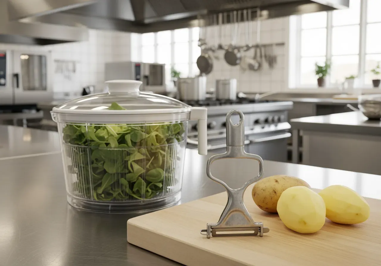Potatisskalare och salladsslunga i storkök