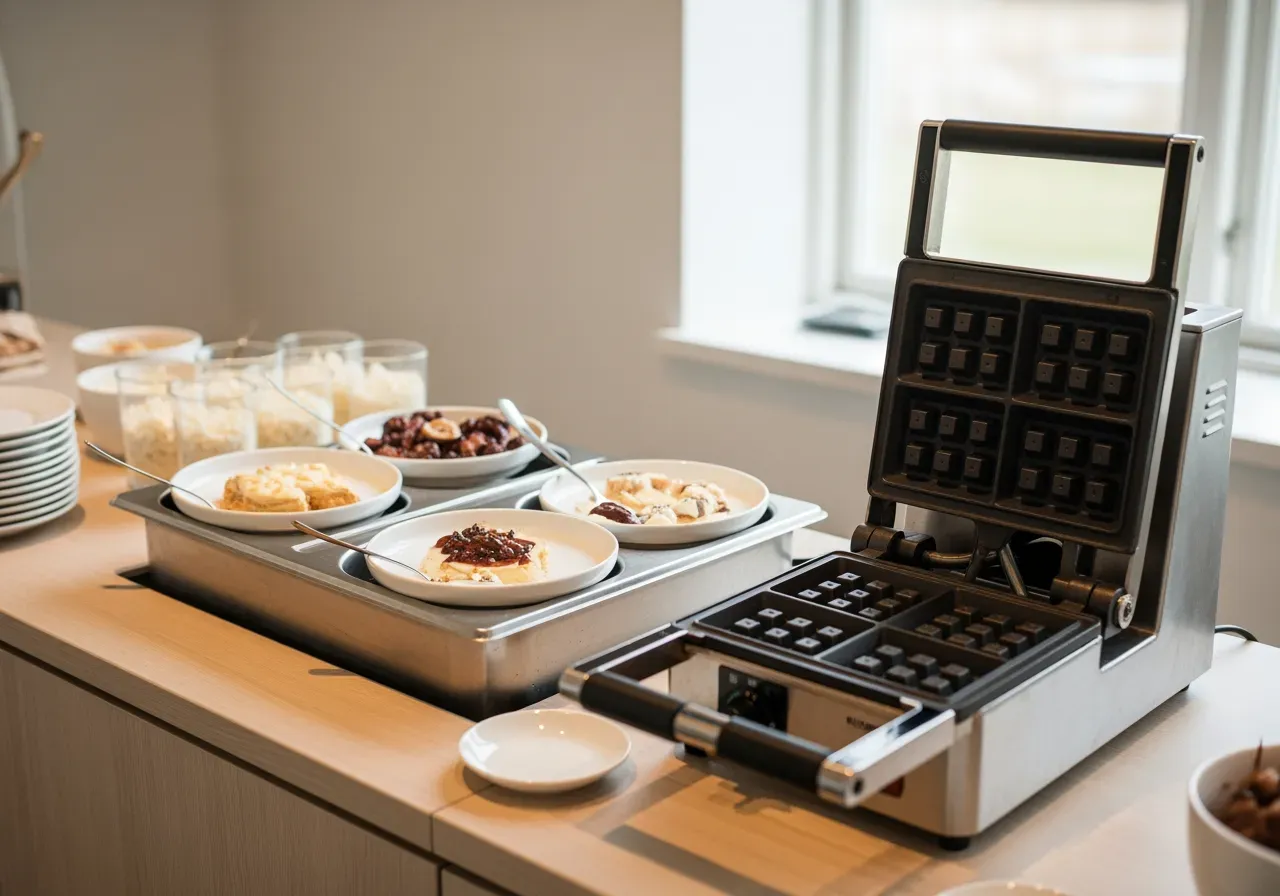 Dessertstation med vattenbad och våffeljärn