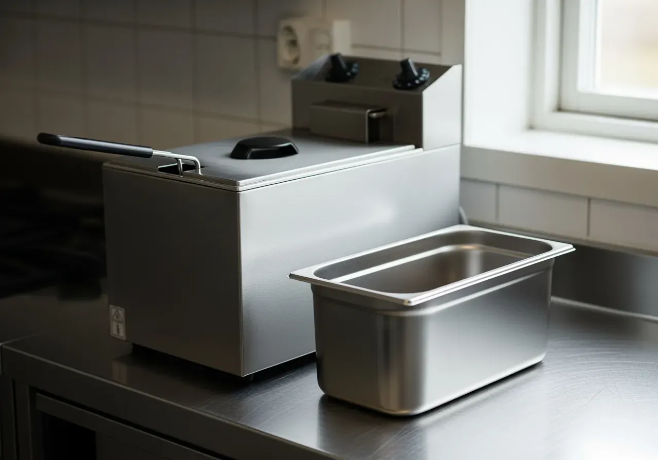 Enfasfritös och droppbricka i proffskök