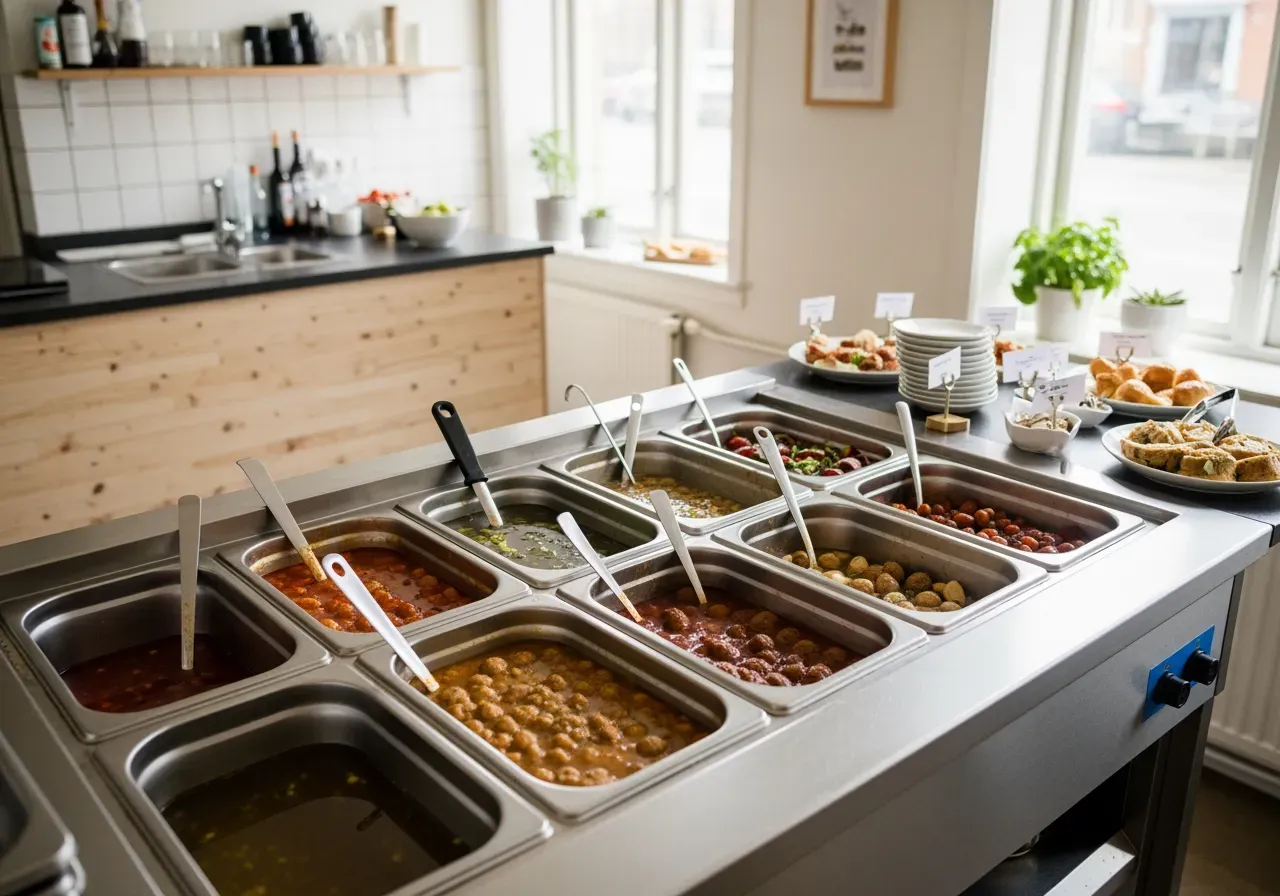 Vattenbad med kantiner för café