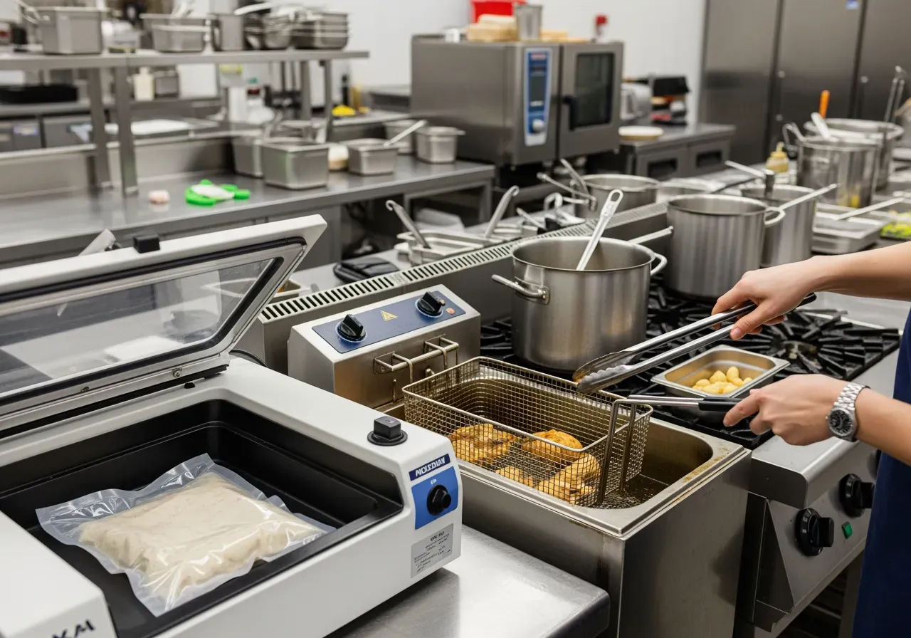 Plockning vakuum och fritering i storkök